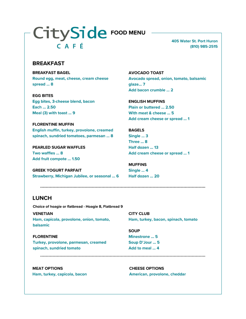 CitySide Food Menu